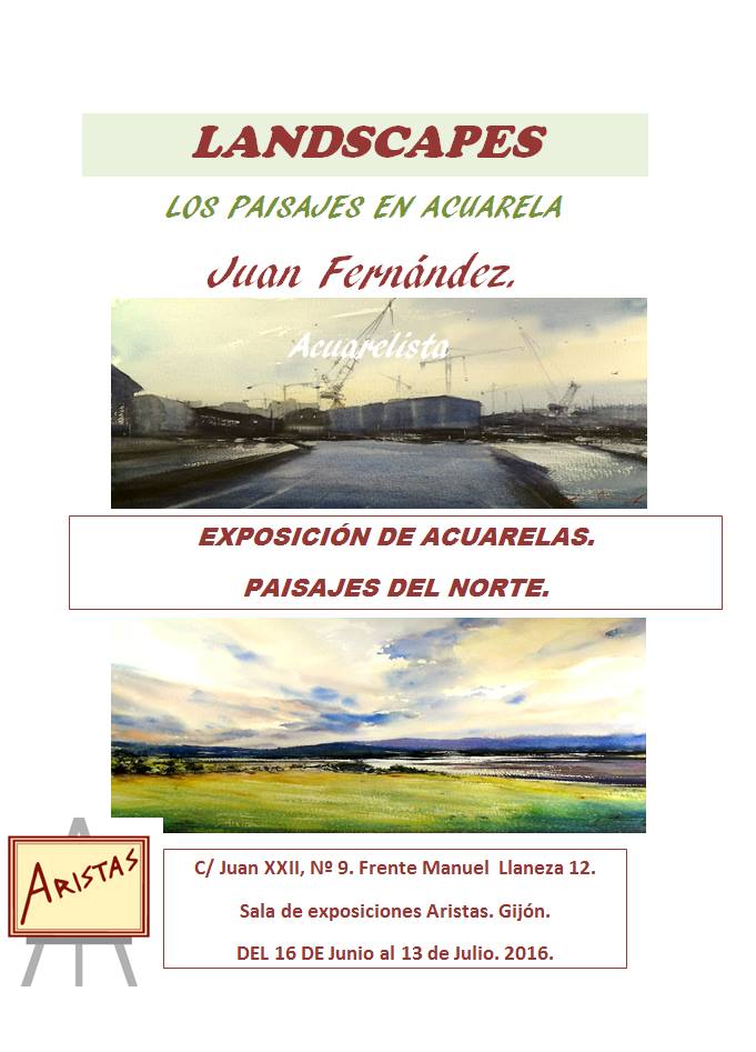 cartel de exposicion landscapes, paisajer en acuarela de juan ramon alves